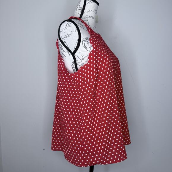 New Monteau Los Angeles Red Polka Dot Scalloped Halter Tank Sleeveless Blouse XL - Picture 3 of 11